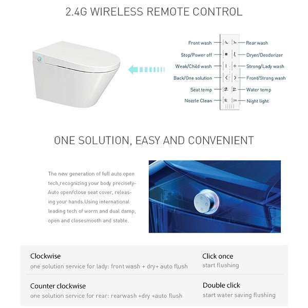 A 2.4G wireless remote control for a wall-mounted Cascada Torino smart toilet