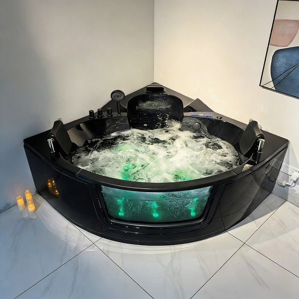 Cascada Venice Black Corner Jacuzzi Shower Bathtub with LED and Bluetooth