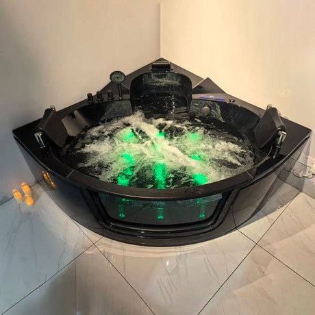 Cascada Venice Black Corner Jacuzzi Shower Bathtub with LED and Bluetooth
