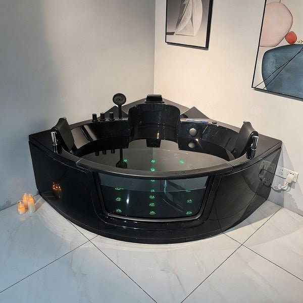 Cascada Venice Black Corner Jacuzzi Shower Bathtub with LED and Bluetooth