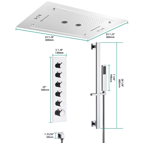 Cascada Venice Luxury 23" x 31" LED Recessed Ceiling Shower System