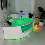 Smart acrylic bathtub with waterfall feature, ozone cleaning, and synchronized LED lights