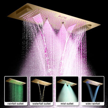 Cascada Verona 16"x36" Brushed Gold Music LED Digital Shower System - Cascada Showers