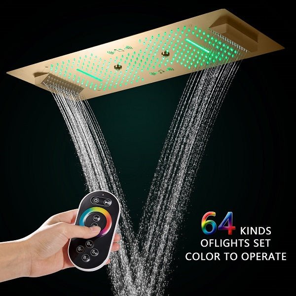 Cascada's Verona 16x36 Brushed Gold Music LED Showerhead
