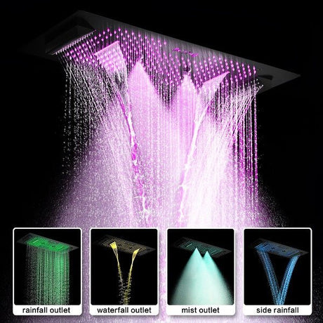 Cascada Verona 16"x36" Matte Black Bluetooth LED Showerhead - Cascada Showers