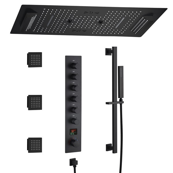 Cascada Verona 16"x36" Matte Black Music LED Digital Shower System - Cascada Showers