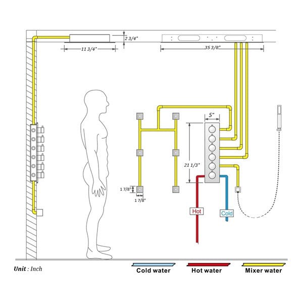 Cascada Victoria 12"x36" LED Bluetooth Shower System - Cascada Showers