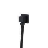Black shower head with flexible hose of Cascada square brass shower elbow wall mounted