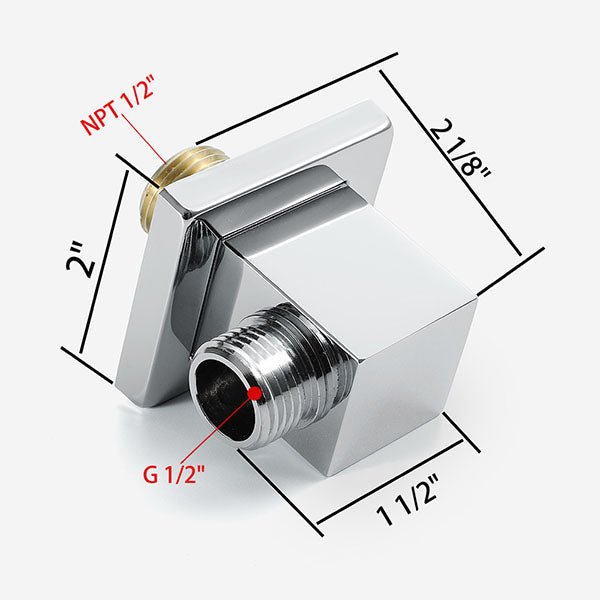 Chrome square valve with dimensions Square shower elbow wall mounted