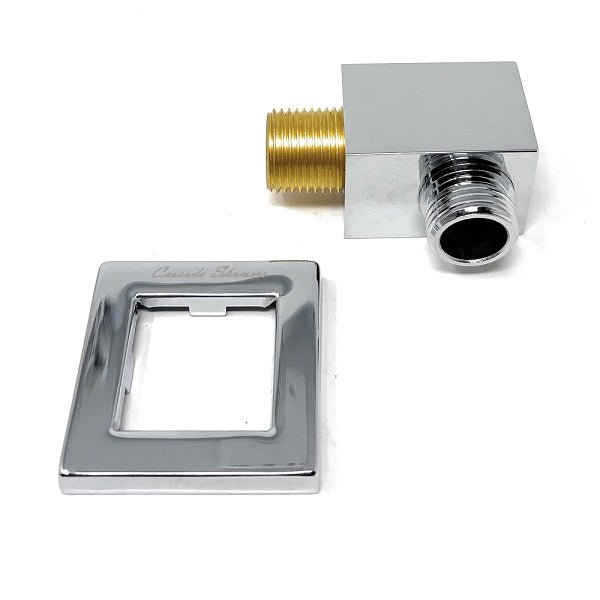 Square shower elbow connecting handheld shower hose to wall outlet