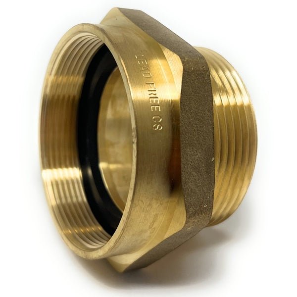 Close-up of BSPP female to NPT male brass thread adapter
