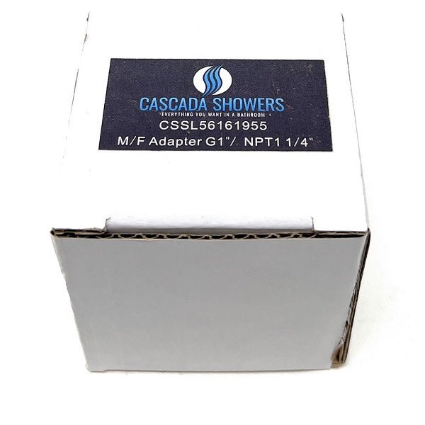 Cardboard box with a Cascada Showers adapter on top