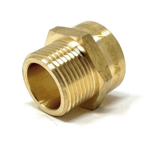 G Thread (Metric BSPP) Male to NPT Female Adapter - Lead Free (3/4" x 3/4") - Cascada Showers, cascada 3/4 inch pipe fitting plumbing adapter, 3/4 g male to npt 3/4 female connector, g 3/4 to npt female adapter fittings, 3/4 pipe fitting connector, male to female fitting adapter, brass pipe fitting adapter, pipe fitting, 2 hose connector, 3/4” G male x 3/4” NPT female Connector, 3/4 g thread, bspp adapter, is g thread compatible with npt