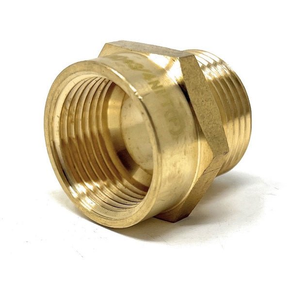 G Thread (Metric BSPP) Male to NPT Female Adapter - Lead Free (3/4" x 3/4") - Cascada Showers, cascada 3/4 inch pipe fitting plumbing adapter, 3/4 g male to npt 3/4 female connector, g 3/4 to npt female adapter fittings, 3/4 pipe fitting connector, male to female fitting adapter, brass pipe fitting adapter, pipe fitting, 2 hose connector, 3/4” G male x 3/4” NPT female Connector, 3/4 g thread, bspp adapter, is g thread compatible with npt