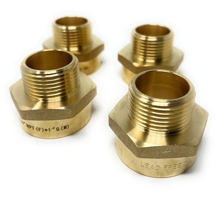 Cascada Four brass plumbing fittings on a white background
