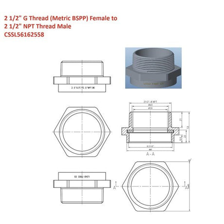 Lead-Free G Thread (Metric BSPP) Female to NPT Male Pipe Fitting Adapter - 1/4" - 4"