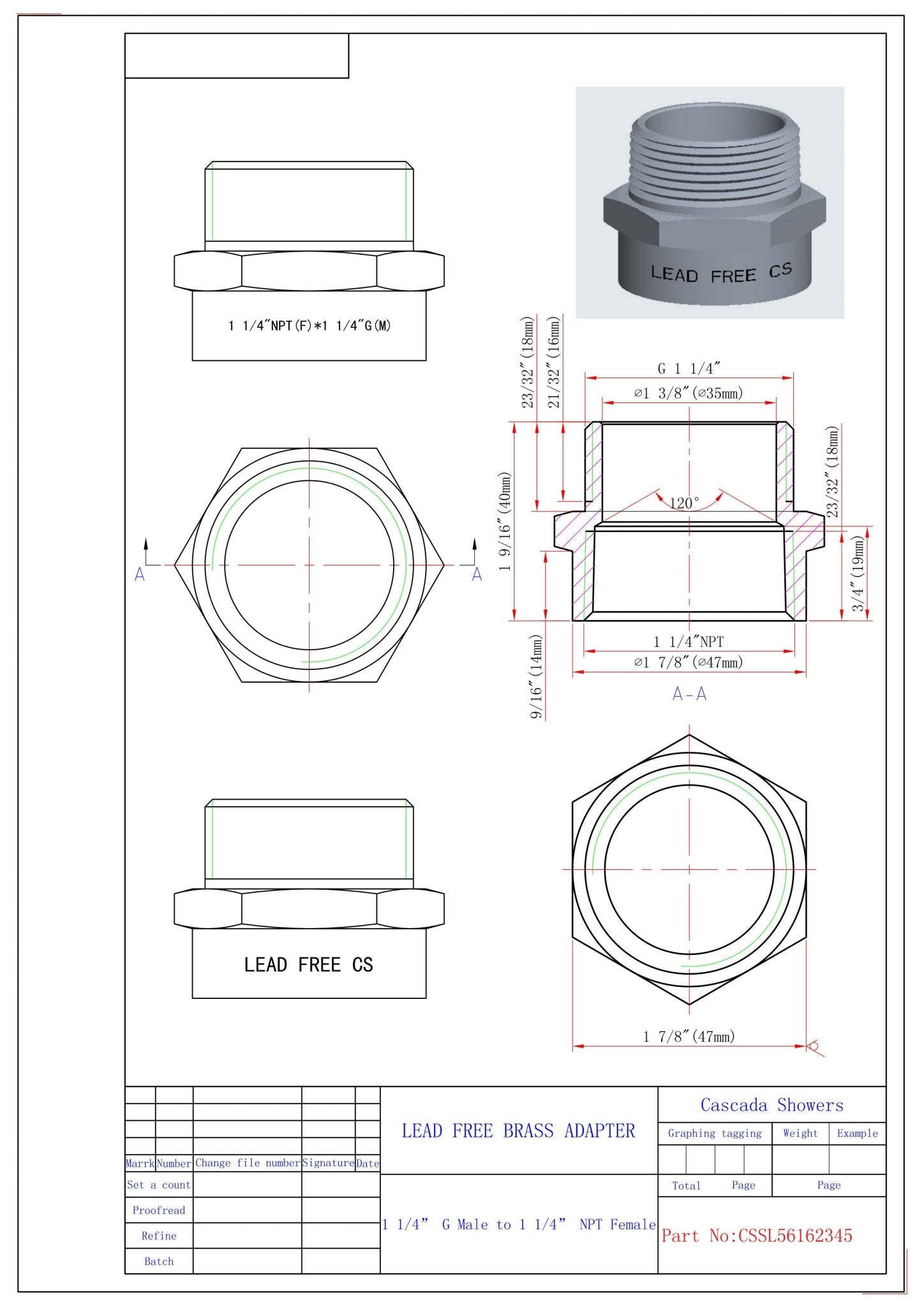 Lead-Free G Thread (Metric BSPP) Male to NPT Female Pipe Fitting Adapter - 1/4" - 3"