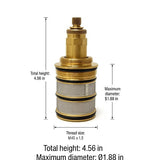 Brass fitting with measurements on a white background