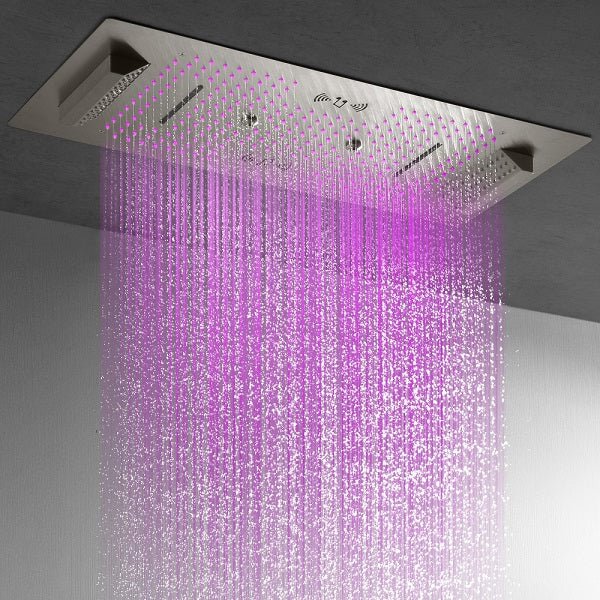 Verona 16"x36" Brushed Nickel Music LED Showerhead By Cascada Showers - Cascada Showers