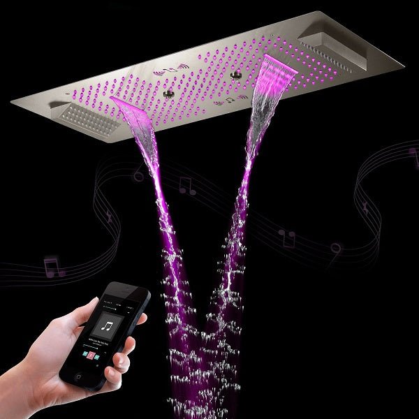 Verona 16"x36" Brushed Nickel Music LED Showerhead By Cascada Showers - Cascada Showers