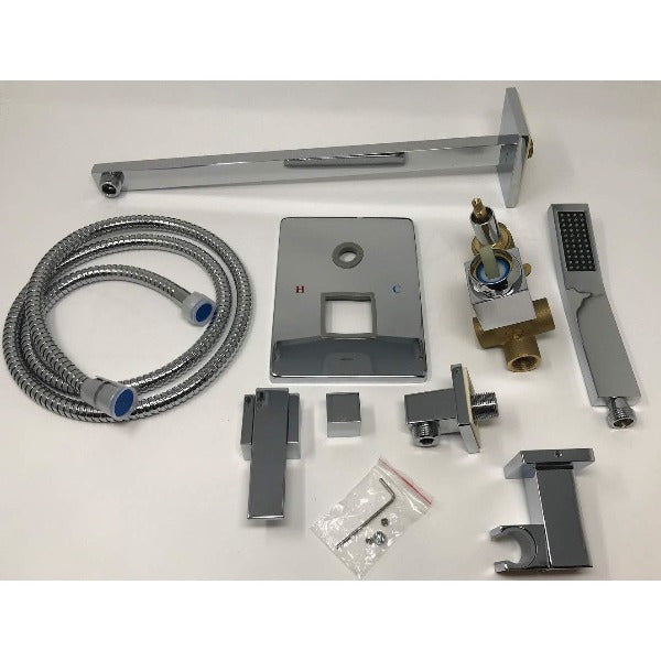 Shower Faucet Set Chrome, Rainfall Shower Head With Handshower, Brass Mixer Taps For Bathroom, Wall Mounted Shower System 2 Ways,10inch