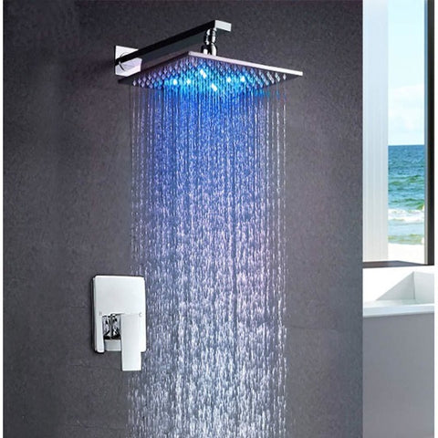10" Square Wall Mounted Thermostatic Shower System LED Automated shower head, thermostatic shower, rain shower, rain shower faucet, shower head sets for bathroom