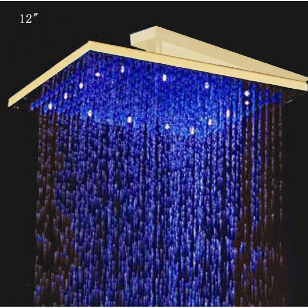 12" Square Rainfall LED Shower Head Cascada Square Rainfall LED Shower Head, Heavy Duty Metal (Without Shower Arm) shower leds, shawer led, lighted shower head, shower had led, led showerheads, showerhead with lights, color shower head, Large shower head