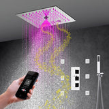 Cascada Luxury 12” Music LED shower system with built-in Bluetooth Speakers, 4 function (Rainfall, Misty, body jets & Hand Shower) & Remote Control 64 Color Lights cascada system LED bluetooth shower head speaker hot cold music rain rainfall musical light showerhead body spray jet waterfall misty ceiling mounted handheld high pressure thermostatic mixer holder black matte chrome oil rubbed bronze remote control