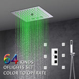 Cascada Luxury 12” Music LED shower system with built-in Bluetooth Speakers, 4 function (Rainfall, Misty, body jets & Hand Shower) & Remote Control 64 Color Lights cascada system LED bluetooth shower head speaker hot cold music rain rainfall musical light showerhead body spray jet waterfall misty ceiling mounted handheld high pressure thermostatic mixer holder black matte chrome oil rubbed bronze remote control