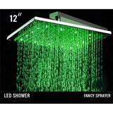 12" Square Rainfall LED Shower Head - Cascada Showers Cascada Square Rainfall LED Shower Head, Heavy Duty Metal (Without Shower Arm) shower leds, shawer led, lighted shower head, shower had led, led showerheads, showerhead with lights, color shower head, Large shower head