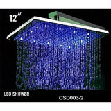 12" Square Rainfall LED Shower Head - Cascada Showers  Cascada Square Rainfall LED Shower Head, Heavy Duty Metal (Without Shower Arm) shower leds, shawer led, lighted shower head, shower had led, led showerheads, showerhead with lights, color shower head, Large shower head