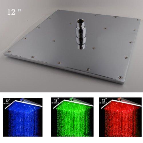 12" Square Rainfall LED Shower Head - Cascada Showers Cascada Square Rainfall LED Shower Head, Heavy Duty Metal (Without Shower Arm) shower leds, shawer led, lighted shower head, shower had led, led showerheads, showerhead with lights, color shower head, Large shower head