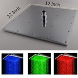 12" Square Rainfall LED Shower Head - Cascada Showers Cascada Square Rainfall LED Shower Head, Heavy Duty Metal (Without Shower Arm) shower leds, shawer led, lighted shower head, shower had led, led showerheads, showerhead with lights, color shower head, Large shower head