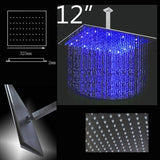 12" Square Rainfall LED Shower Head - Cascada Showers Cascada Square Rainfall LED Shower Head, Heavy Duty Metal (Without Shower Arm) shower leds, shawer led, lighted shower head, shower had led, led showerheads, showerhead with lights, color shower head, Large shower head