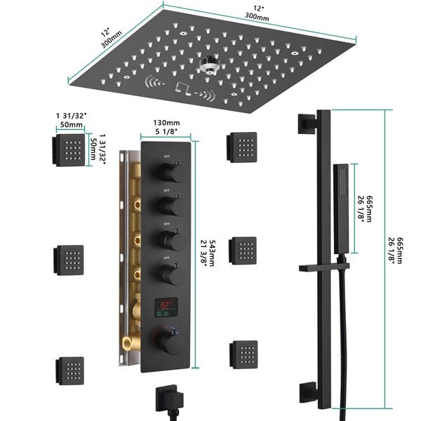 12" Turin Digital LED Bluetooth Shower System By Cascada Showers - Cascada Showers