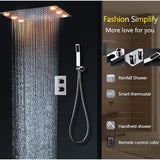 led shower system with dual thermostatic valve shower head shower head with handheld rainfall Shower Head led shower head best shower head oil rubbed bronze shower system bronze shower head set shower head Cascada Luxury 14"x20" Rectangle Ceiling Mounted Rainfall Thermostatic Shower Set, Multi Color Remote Control Stainless Steel shower head, thermostatic shower, rain shower, rain shower faucet, shower head sets for bathroom