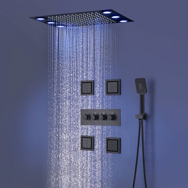 Votamuta LED Shower Faucet Set - Rainfall Shower Head With Mixer Valve, Wall Mount, Multiple Colors/Sizes