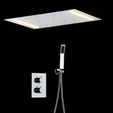 14"x20" White LED Shower Set with Dual Thermostatic Valve - Cascada Showers Cascada Luxury 14" x 20" Square White LED Shower System (Ceiling Mounted) with Dual Thermostatic Valve & 2 Mode Functions (Rainfall & Handheld Shower) shower head with handheld rain White LED rainfall dual valve handle showerheads high-pressure black handheld system holder matte fixture gold kit chrome oil rubbed bronze handshowers mixer modern Ceiling mount 3-way thermostatic square showers system