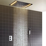 14"x20" White LED Shower Set with Dual Thermostatic Valve - Cascada Showers  Cascada Luxury 14" x 20" Square White LED Shower System (Ceiling Mounted) with Dual Thermostatic Valve & 2 Mode Functions (Rainfall & Handheld Shower) shower head with handheld rain White LED rainfall dual valve handle showerheads high-pressure black handheld system holder matte fixture gold kit chrome oil rubbed bronze handshowers mixer modern Ceiling mount 3-way thermostatic square showers system