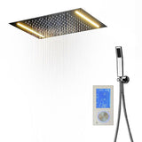 Cascada Luxury 14" x 20" Square White LED Shower System (Ceiling Mounted) with Dual Thermostatic Valve & 2 Mode Functions (Rainfall & Handheld Shower) shower head with handheld rain White LED rainfall dual valve handle showerheads high-pressure black handheld system holder matte fixture gold kit chrome oil rubbed bronze handshowers mixer modern Ceiling mount 3-way thermostatic square showers system
