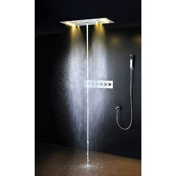 Wall-Mounted 380 x 700mm Shower Faucet System in Matte Black Rainfall 5 Functions