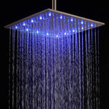 16" Ceiling Mount Square Rainfall LED Shower Head, Stainless Steel - Cascada Showers