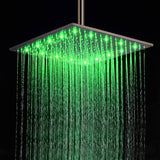 16" Ceiling Mount Square Rainfall LED Shower Head, Stainless Steel - Cascada Showers