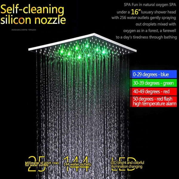 16'' Ceiling Mounted LED Rainfall Shower System Thermostatic