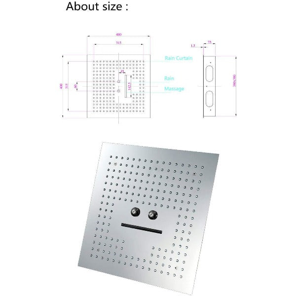 showerhead system rain head shower with handheld sets complete led faucet faucet waterfall head light rainfall spout hand holder hose remote controller lights held bathroom set control color change metal wall mount rainfall waterfall Hand Shower Mode Cascada Luxury 16" Square Ceiling Mounted Thermostatic Rainfall LED Shower With Body Jets Automated LED Light RGB Color - Stainless Steel shower head, thermostatic shower, rain shower, rain shower faucet, shower head sets for bathroom