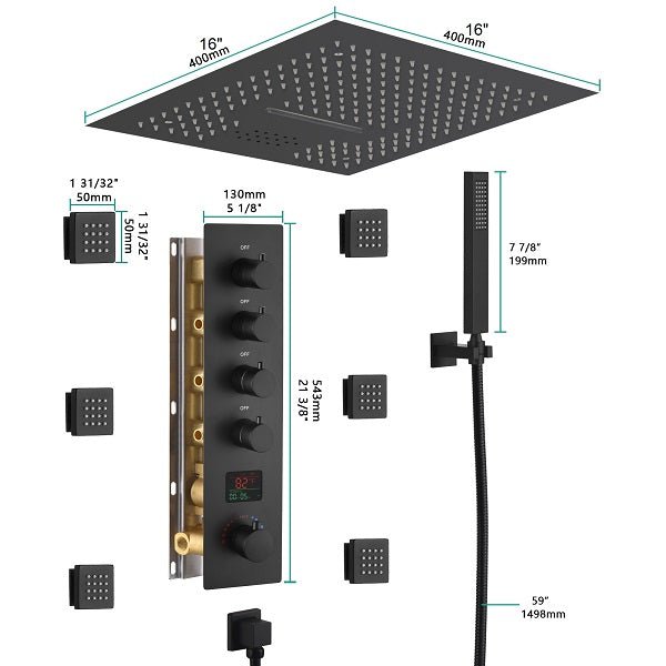 16" Siena Digital Rainfall LED Shower System By Cascada Showers - Cascada Showers