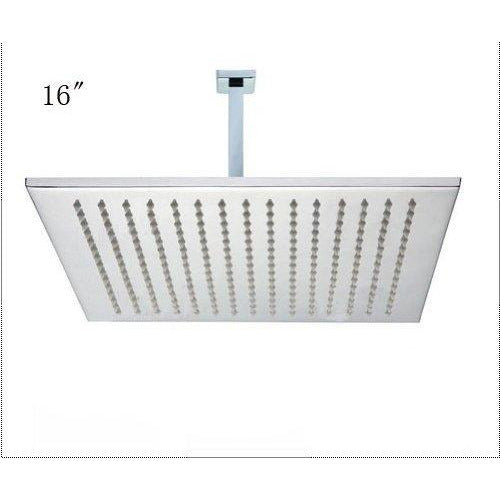 16'' Square LED Rainfall Shower Head – Stainless, with Arm