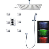 16" Thermostatic Rainfall Water Power LED Shower System Head Set - Cascada Showers