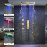 Cascada Luxury 16”x28” Music LED shower system with built-in Bluetooth Speakers, 5 functions (Rain, Waterfall, Mist Outlet, Body Jet & Hand Shower) & Remote Control 64 Color Lights cascada system LED bluetooth shower head speaker hot cold music rain rainfall musical lights showerhead body spray jet waterfall misty ceiling mounted handheld high pressure multicolor holder thermostatic chrome oil rubbed bronze mixer remote control
