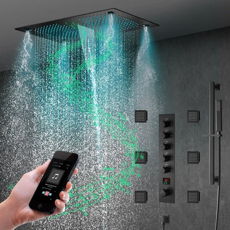 16"x28" Sorrento Digital Rainfall Bluetooth LED Shower System By Cascada Showers - Cascada Showers